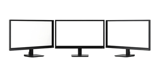 collection of three monitor with empty display isolated transparent background