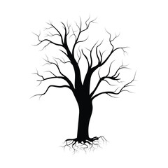 Old dry tree vector isolated on white background , Drawing of a tree, simple black silhouette