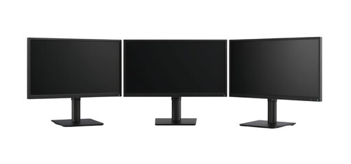 Fototapeta premium collection of three monitor with empty display isolated transparent background