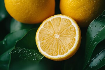 fresh ripe lemon cut by generative ai