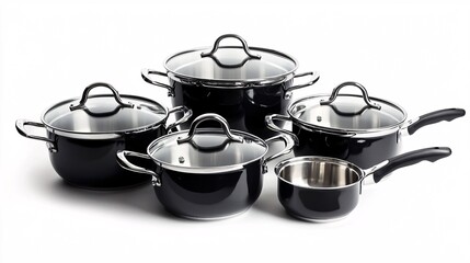 A sleek, non-toxic cookware collection showcased against a pristine backdrop, highlighting safe culinary choices for health-minded cooks and families.