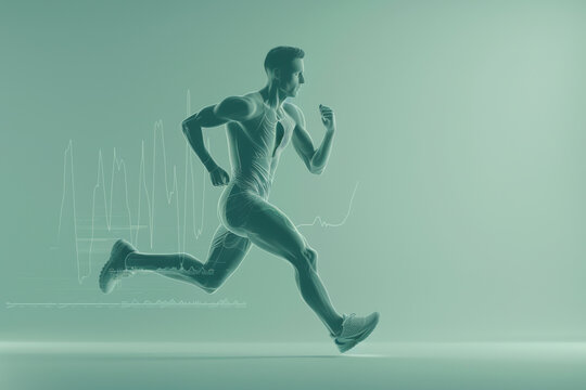 A stylized illustration of a person running, overlaid with digital data graphs, symbolizing the integration of technology and sports performance.