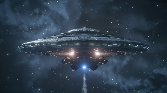 flying saucer UFO with light beam