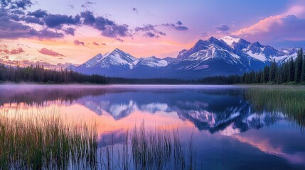 Serene Sunrise Over Mountain Lake Reflection
