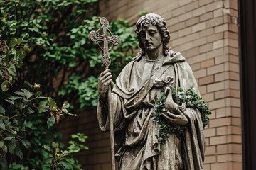 Obraz premium The Saint Rocco statue rises majestically, featuring elaborate craftsmanship that highlights its spiritual and historical importance amidst the cityscape.