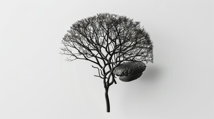 a human brain, with a tree growing from it