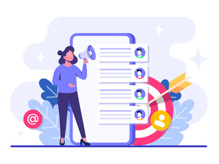 Character making announcement with megaphone, Email marketing flat illustration, Online business strategy, Advertising, Email newsletter, Marketing concept for web banner, infographic, social media