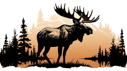 Naklejka premium moose silhouette illustration white background 