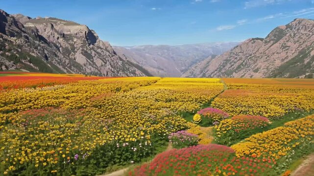 breathtaking 4K drone video capturing colorful flower fields Mountains National Park highlighting natural beauty region famous flowering season trekking aly mountain