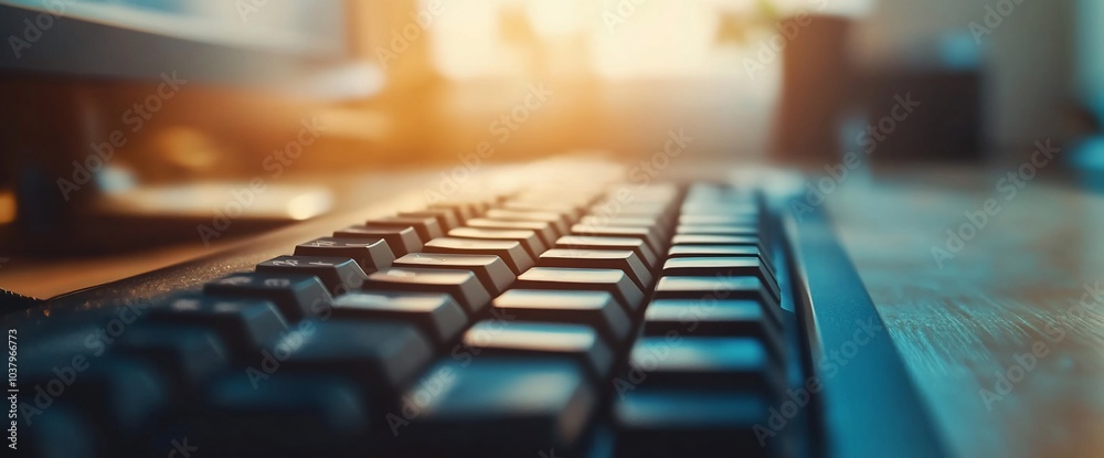 Poster Close-up view of a black keyboard with a blurred background.