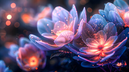Abstract blooming bouquet of cosmos flowers wireframe light connection illustration