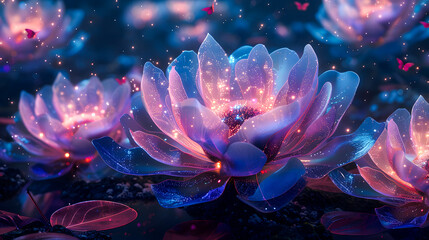 Obraz premium Abstract blooming bouquet of cosmos flowers wireframe light connection illustration