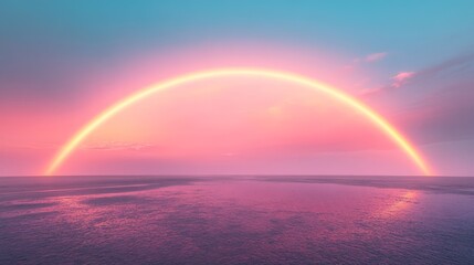 Pastel Rainbow Over Calm Ocean at Sunset
