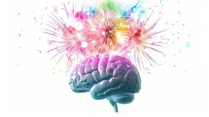 Obraz premium a human brain, with colorful fireworks exploding from it