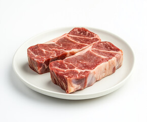 pork meat cutlet on white plate, isolated on white background