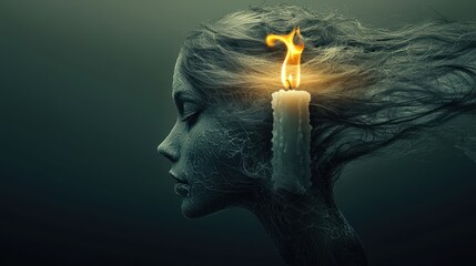Woman with Candle Flame on Head  Abstract Art  Surrealism
