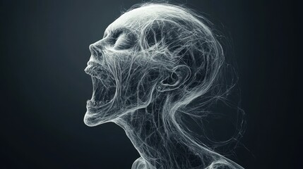 Abstract Woman s Face with Scream and Lines