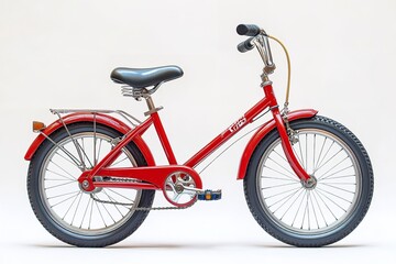 Obraz premium A child riding a red bicycle on a white background. Generative Ai