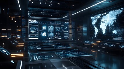 Fototapeta premium Man with futuristic digital tablet on a project. 