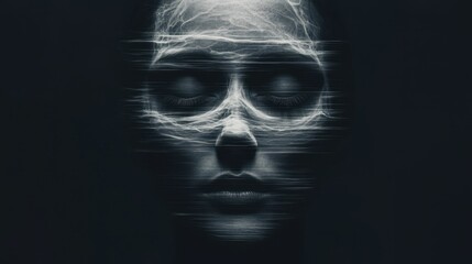 Abstract Glitch Portrait of a Woman s Face with Digital Lines and Noise