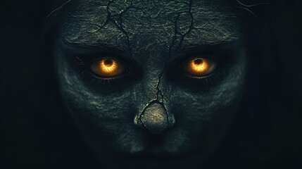 Close Up of Creepy Demon Eyes with Glowing Pupils