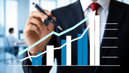 Professional business-themed image showing a businessman analyzing growth charts and graphs, symbolizing success, data-driven strategies, and financial growth.