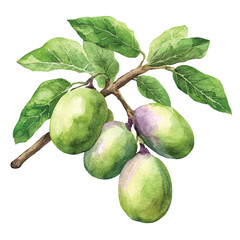 Akebia fruit watercolor clipart illustration