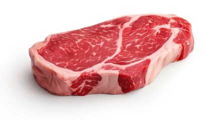 Fototapeta premium A raw steak illustration, premium beef cut, hyper-realistic 3D rendering, marbled red, isolated on white background 