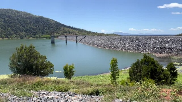 Panoramic aerial landscape view of Lake Proserpine dam in north Queensland, Australia.