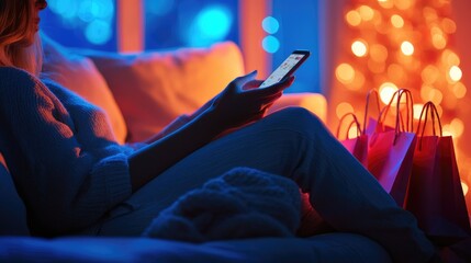 Naklejka premium Person Relaxing at Home on Couch with Phone