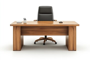 Isolated on a white backdrop are an office desk and chair. Generative Ai