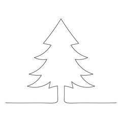 Christmas tree continuous one line drawing art. Hand drawn vector isolated on white background. Editable stroke