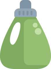 Green plastic detergent bottle with measuring cup lid standing up is a concept of housekeeping, cleaning and chores