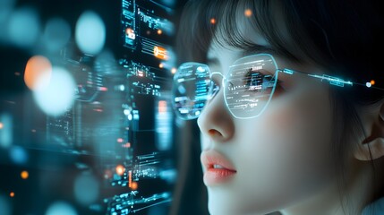 Naklejka premium Futuristic Digital Interface with Aesthetics and Intelligence Visualization