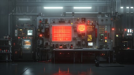 Futuristic Industrial Control Panel with Advanced Lighting and Electronics