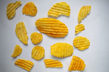 Potato chips on a white background