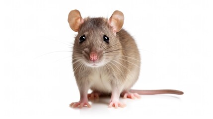 A brown rat facing at the camera isolated on white background.  