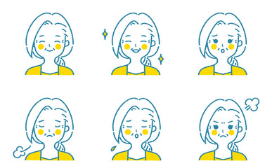 シニア女性のいろいろな表情 高齢女性のさまざまな顔