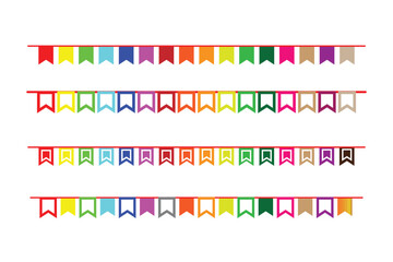 Colorful carnival party flags for decoration. Festive decor flags isolated on white. flag card for celebration party.