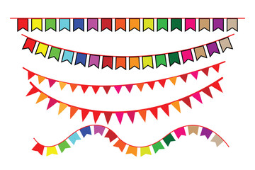 Fototapeta premium carnival garland, birthday party decoration, Festive flag garland. banner background, colorful pennants, simple vector illustration