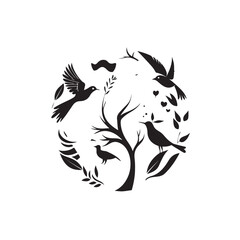 Illustration with silhouettes of four bird