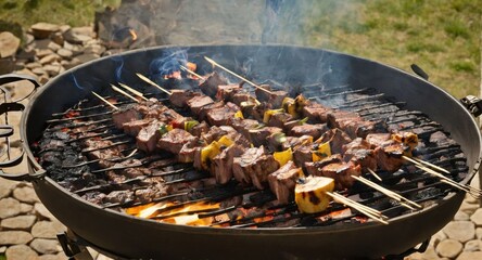 Shashlyk, grilled meat and vegetables