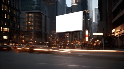 Bustling City Skyline with Towering Skyscrapers and Illuminated Billboard at Night