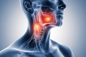 Detailed view of human throat anatomy with highlighted areas on a soft gradient background, illustrating the concepts of health, cancer prevention
