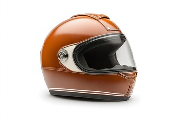 An lonely vintage motorbike helmet on a white backdrop. Generative Ai