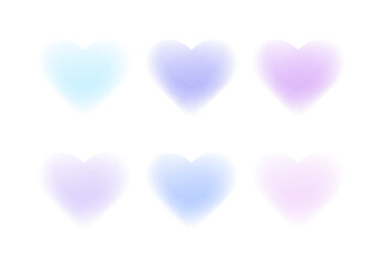 Y2k gradient hearts. Blurry hearts aura aesthetic element. Trendy girly retro style. Blurry hearts in blue and purple tones. Concept is retro, groovy, love, romance. Good for social media designs