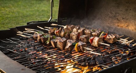 Shashlyk, grilled meat and vegetables