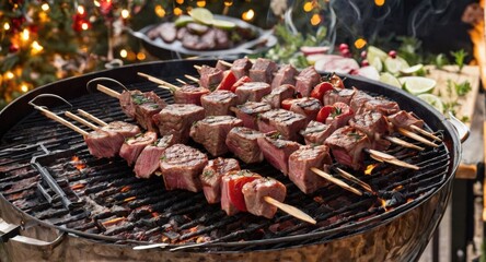 Shashlyk, grilled meat and vegetables