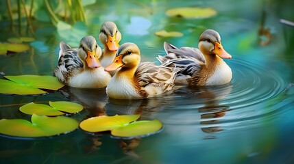 A group of ducks peacefully floating on water. Perfect for nature and wildlife themes f5121b99cef6