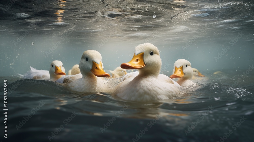 Poster ducks on the water  